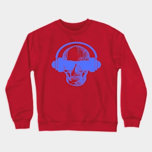 Skull And Phones, Blue Crewneck Sweatshirt